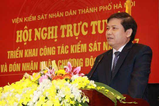 Đồng chí Lê Minh Trí, Viện trưởng VKSNDTC phát biểu chỉ đạo hội nghị