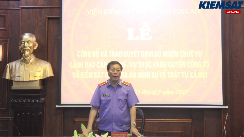 Đồng chí Nguyễn Hải Phong, Phó Viện trưởng thường trực VKSNDTC phát biểu tại buổi lễ