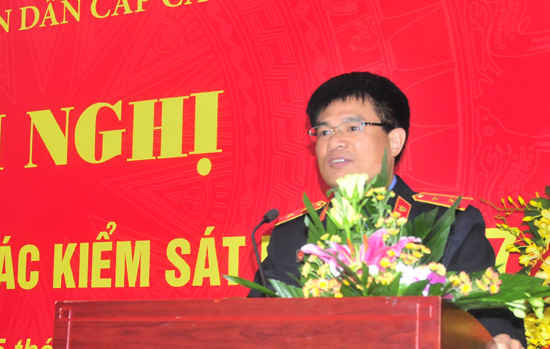 Đồng chí Nguyễn Huy Tiến, Viện trưởng VKSND cấp cao tại Hà Nội phát biểu