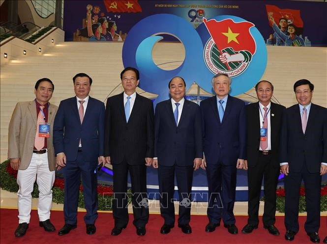 Thủ tướng Nguyễn Xuân Phúc và các đồng chí lãnh đạo, nguyên lãnh đạo Đảng, Nhà nước tham dự Lễ kỷ niệm. Ảnh: Thống Nhất/TTXVN