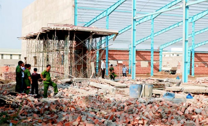 Hiện trường vụ sập tường ngày 15/3/2019 làm 7 người chết. Ảnh: Vĩnh Nam