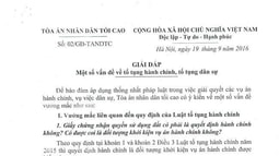 Tòa án nhân dân tối cao giải đáp một số vấn đề về tố tụng hành chính, tố tụng dân sự