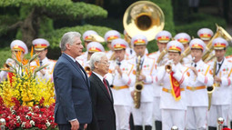Tổng Bí thư, Chủ tịch Nước Nguyễn Phú Trọng đón Chủ tịch Cuba thăm Việt Nam
