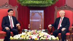Tổng Bí thư, Chủ tịch nước Nguyễn Phú Trọng tiếp; Thủ tướng Nguyễn Xuân Phúc đón, hội đàm với Thủ tướng Lào Thoong-lun Xi-xu-lít