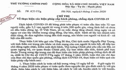 Cách ly toàn xã hội trong vòng 15 ngày kể từ 0 giờ ngày 01 tháng 4 năm 2020 trên phạm vi toàn quốc
