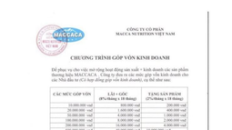Công ty Macca Nutrition chia lợi nhuận khủng cho người góp vốn?