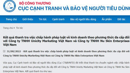 Công ty TNHH Unicity Marketing Việt Nam và Công ty TNHH Nu Skin Enterprises Việt Nam bị xử phạt do có hành vi vi phạm về kinh doanh đa cấp
