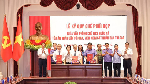 Lễ ký Quy chế phối hợp giữa Viện kiểm sát nhân dân tối cao, Văn phòng Chủ tịch nước và Tòa án nhân dân tối cao
